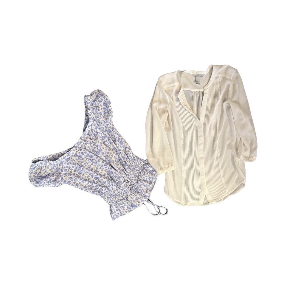 Lot Womens Top Size XS Blue Floral White Business Casual Lightweight Romantic